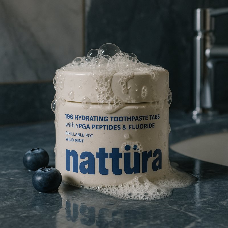 nattura refillable pot with blueberries and foam